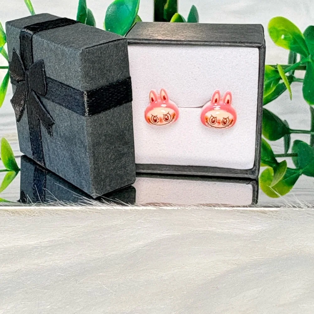 Cute Hot Pink Monster Character‎ Stud Earrings